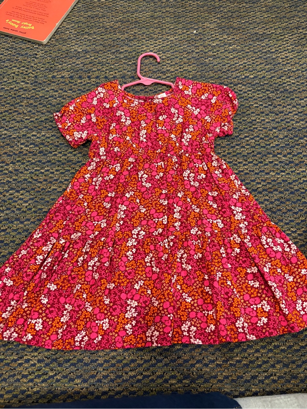 Cat & Jack Dark Red Floral Short-Sleeve Twirl Dress